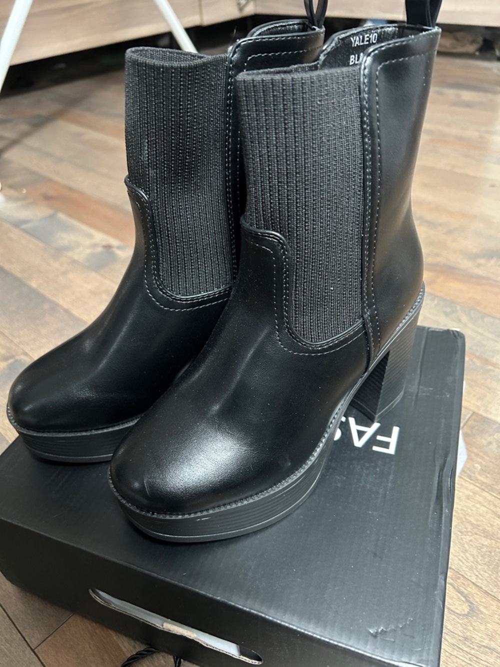 Fashion Nova Black Platform Chelsea Booties